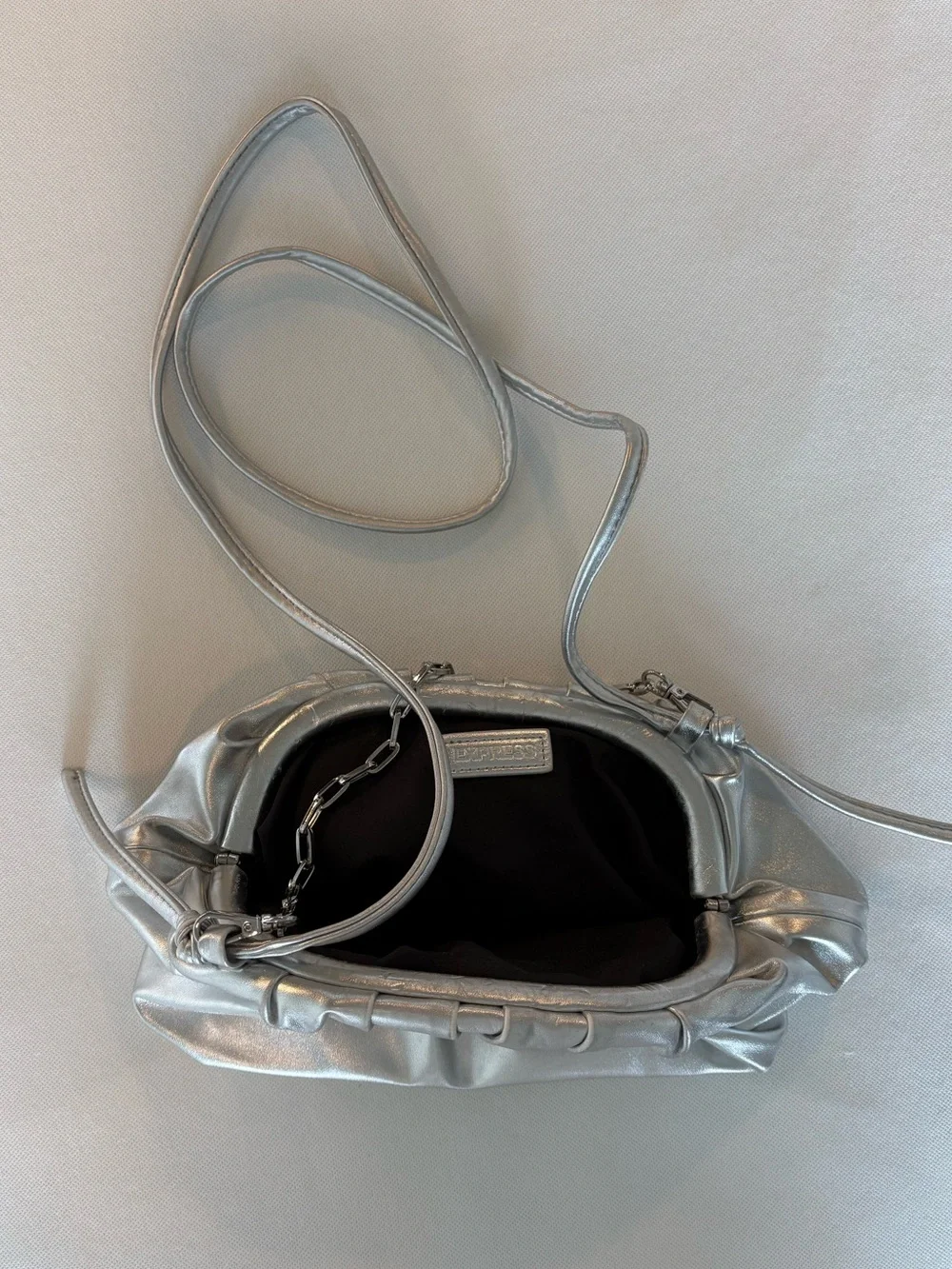 Express Silver Metallic Chain-Handle Women's Clutch Bag